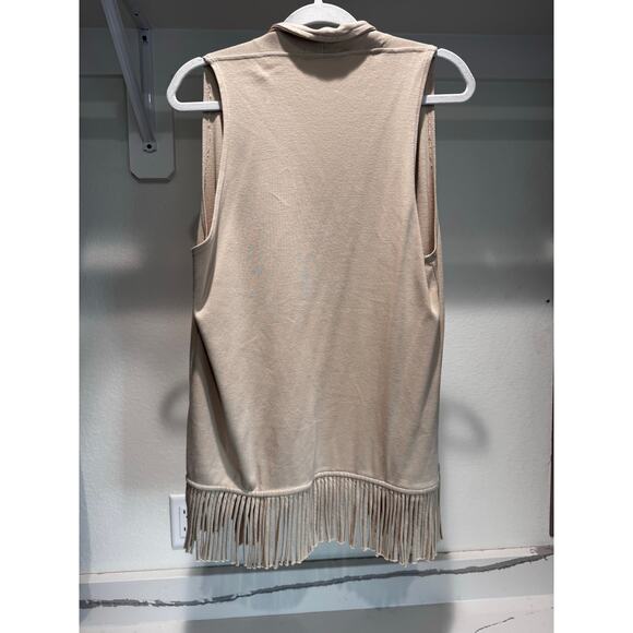Barbara Lesser Women's Fringe Vest Open Front Size Medium Tan Western - Picture 5 of 7